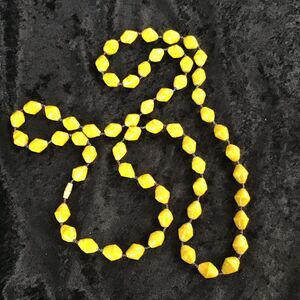 Handmade Yellow Beaded Necklace 44 inch Barrel Clasp Vintage Paper Beads